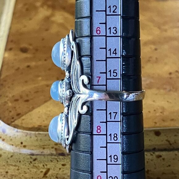 Genuine Aquamarine Sterling Silver Ring Size 7.25 - Picture 9 of 10